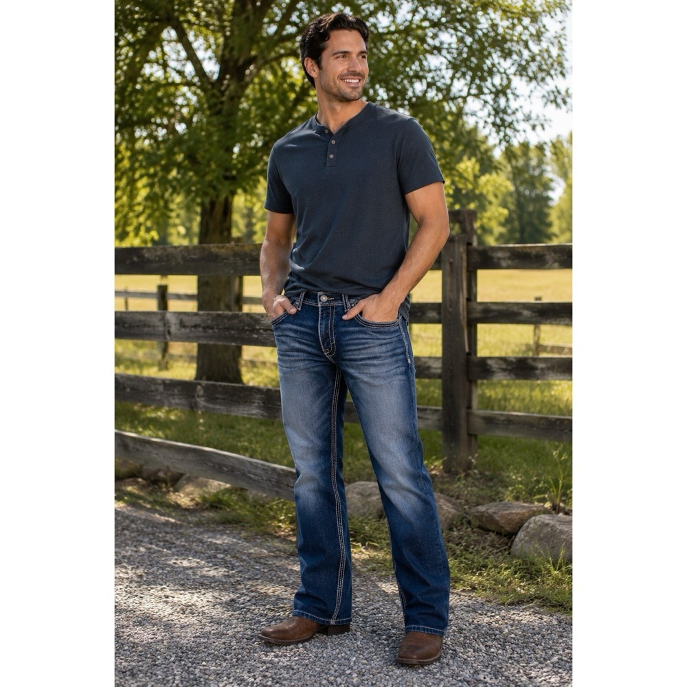BKE Fulton Durable Denim Jeans Men's Size 32 Bootcut Medium Wash Stretch